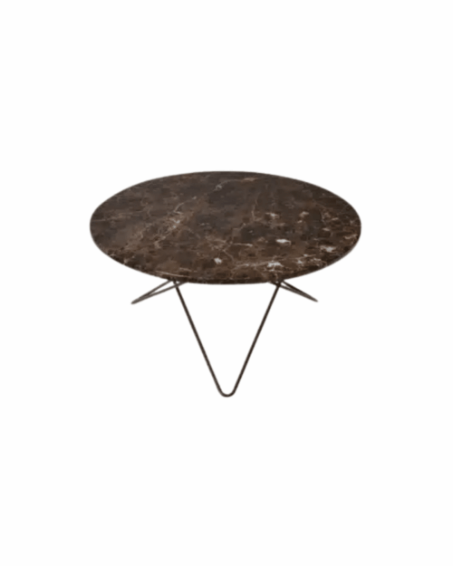 OX Denmarq O table, Svartlackat stativ Brun marmor H40 Ø80