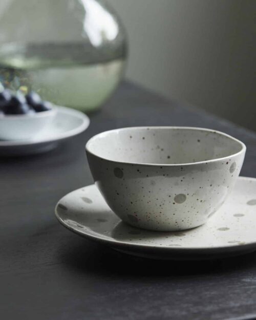 House Doctor Skål Dots - Vit m. gröna prickar