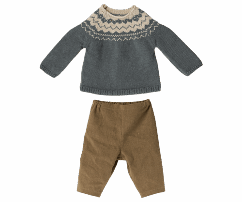 Maileg byxor med stickad mönstrad tröja storlek 5