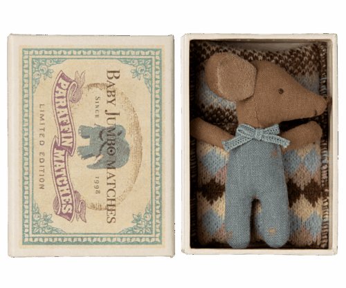 Maileg Sleepy wakey babymus i tändsticksask - Blå