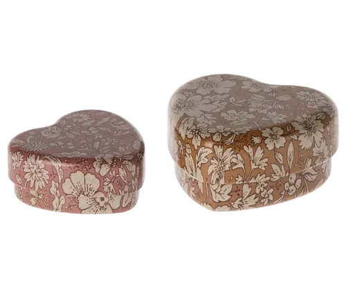 Maileg Hjärtalåda i metall, 2 st set - Ochre/Ljungblomma
