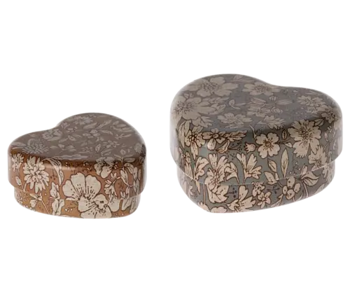 Maileg Hjärtalåda i metall, 2 st set - Blå/Ocher blomma