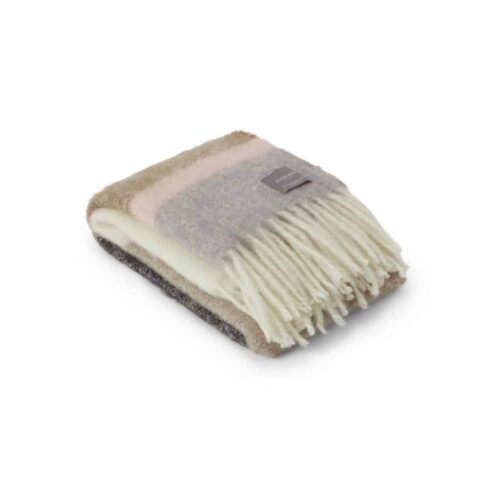 Stackelbergs Mohair Pläd Stripe Brown, Black & Rose 140 x 180 cm