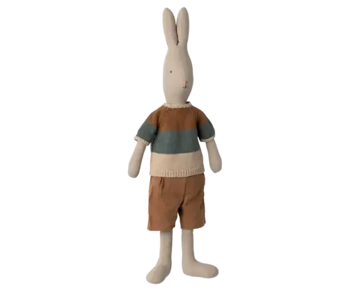 Maileg Kanin storlek 4, Classic - Stickad skjorta och shorts