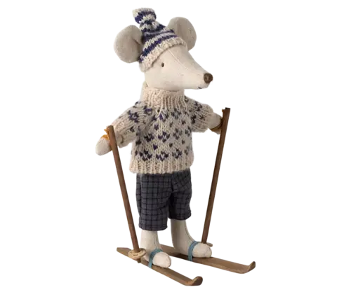 Maileg - Vintermus med Skidor och stavar - Pappa - Blå