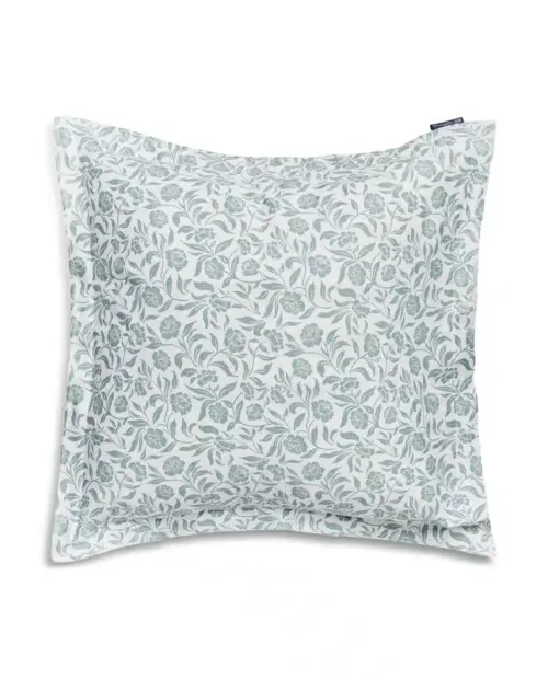 Lexington Blommigt örngott i bomullssatin, vit/eukalyptus