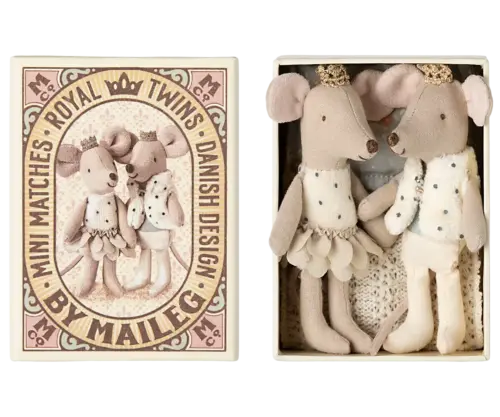 Maileg Kungliga tvillingmöss, lillasyster och bror i tändsticksask