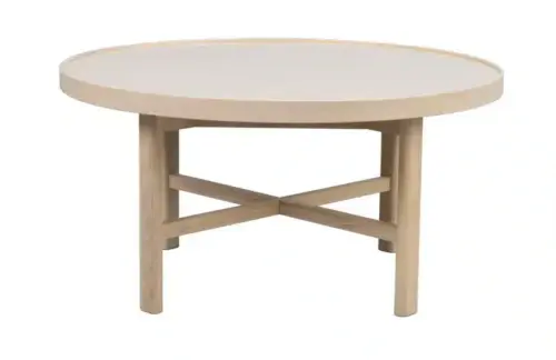 Rowico Marsden soffbord runt Ø90 beige keramik/vitpigmenterad ek