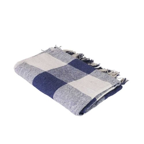Pläd Stina – Blå/Offwhite Rutig Pläd i Återvunnen Bomull (125x150 cm)