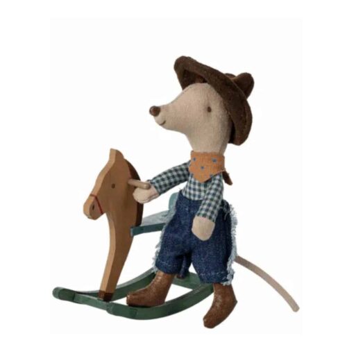 Maileg Cowboymus på gunghäst Lillebror