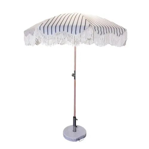 Parasoll - Randig - Offwhite/Blå - Vit - Ø175 x H220 cm