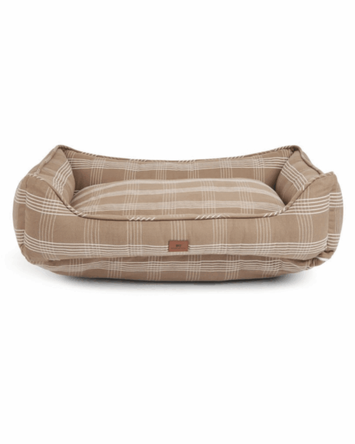 Lexington Checked Hundbädd i Ekologisk Bomull – Stone/Ljusbeige