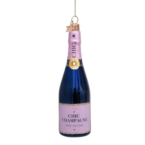 Vondels Ornamentglas lyxig rosa flaska med champagne H14cm