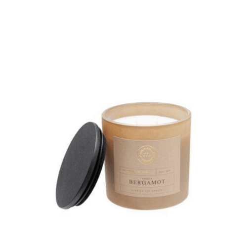 ASU doftljus i glas med doften Vanilla Bergamot – elegant ljus i hammamfärg, tillverkat av soja- och vaxblandning, 9x9 cm