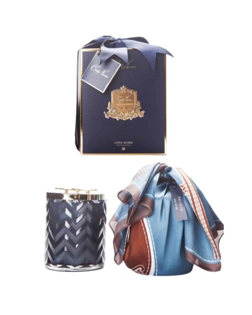 Eau de Vie Doftljus i Marinblå Herringbone med Trollslända & Scarf