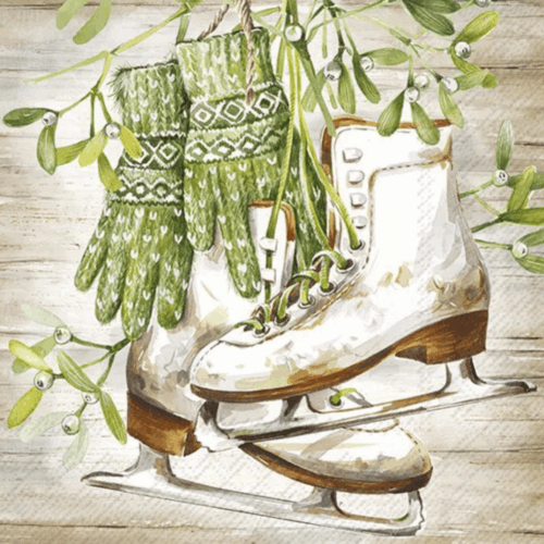 Servett med vintrigt motiv av skridskoåkare, storlek 33x33 cm