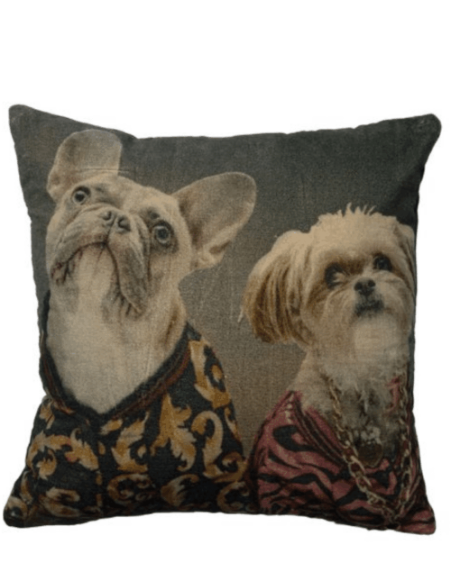 Kudde Velvet Preppy Dogs 45x45 cm – Multifärgad