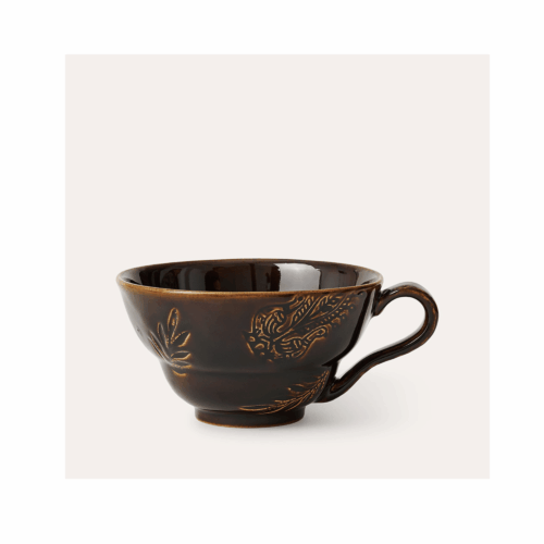 Kaffekopp med handtag i varm kaffebrun glasyr från Arabesque-serien, 25 cl